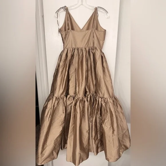 Bloni x Anthropologie Champagne Bronze Tiered V Neck Maxi Dress Size Small - Picture 4 of 9
